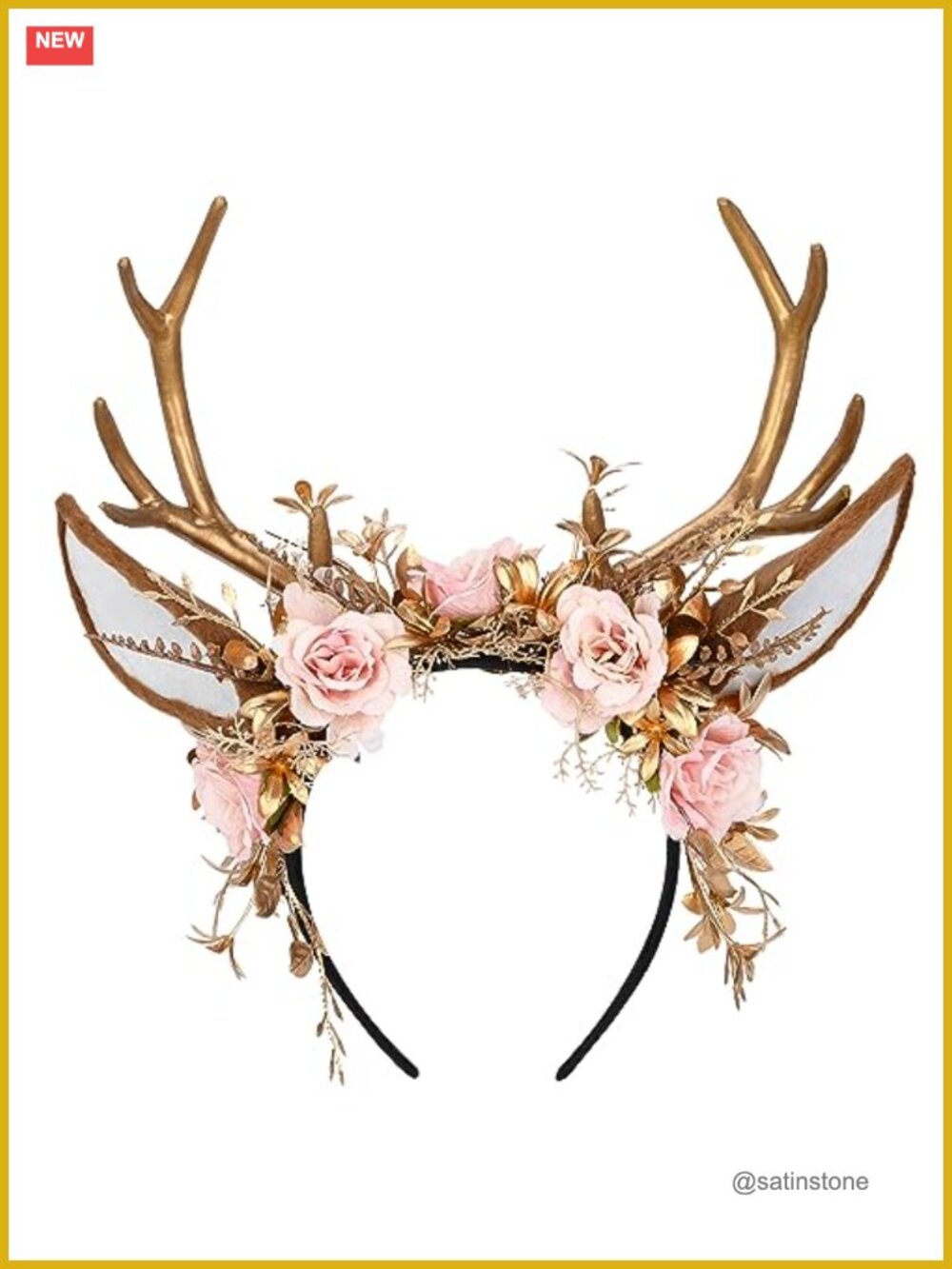 Handmade Floral Antler Headband Deer Ears Woodland Fairy Cosplay Hair Accessory